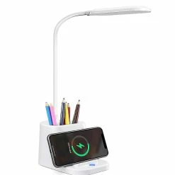 Unbranded Lampe De Bureau Led Avec Chargeur Sans Fil, Lampes De Bureau Pour Bureau à Domicile Avec Porte-stylo, Lampe De Table Avec 3 Modes D’éclairage, Col De Cygne 360flexible, T