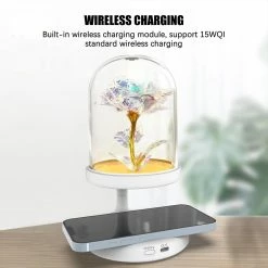 Rtopr Lampe De Table De Charge Sans Fil Rose Artificielle Creative Design Chargeur D’éclairage Cadeau Pour Ami, Amant -Glass Vases Boutique de vente 377569450 max