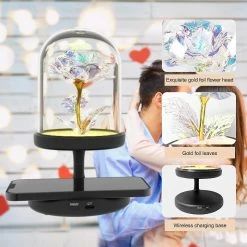 Rtopr Lampe De Table De Charge Sans Fil Rose Artificielle Creative Design Chargeur D’éclairage Cadeau Pour Ami, Amant -Glass Vases Boutique de vente 377569488 max