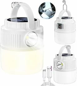 Unbranded Usb Rechargeable Solaire Led Camping Lantern, Portable 4 Modes Étanche Double Led Source De Lumière Lampe Extérieure