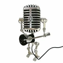 Unbranded Usb Retro Style Microphone Robot Lampe Holding Guitare Avec Lumière Vintage Décoration De La Maison
