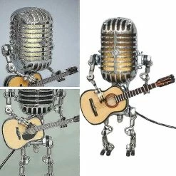 Unbranded Usb Retro Style Microphone Robot Lampe Holding Guitare Avec Lumière Vintage Décoration De La Maison -Glass Vases Boutique de vente 394729112 max