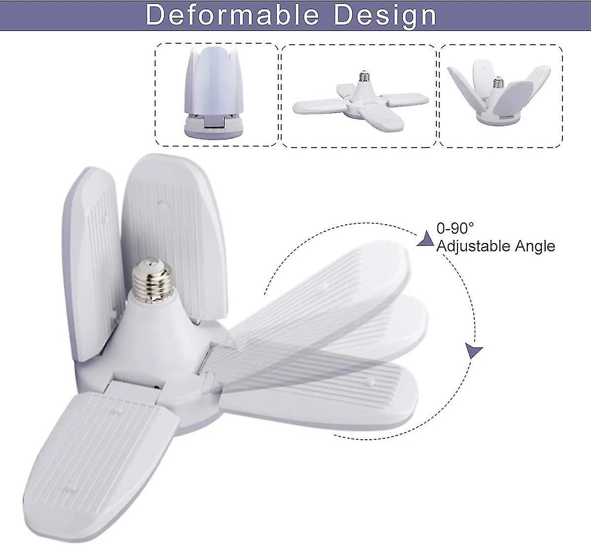 Unbranded Lumière De Garage Led, 60w E27 6500k 4800lm Lampe De Garage Déformable Avec 4 Panneaux Réglables, Plafond Led 2 Unbranded Lumière De Garage Led, 60w E27 6500k 4800lm Lampe De Garage Déformable Avec 4 Panneaux Réglables, Plafond Led – Image 2