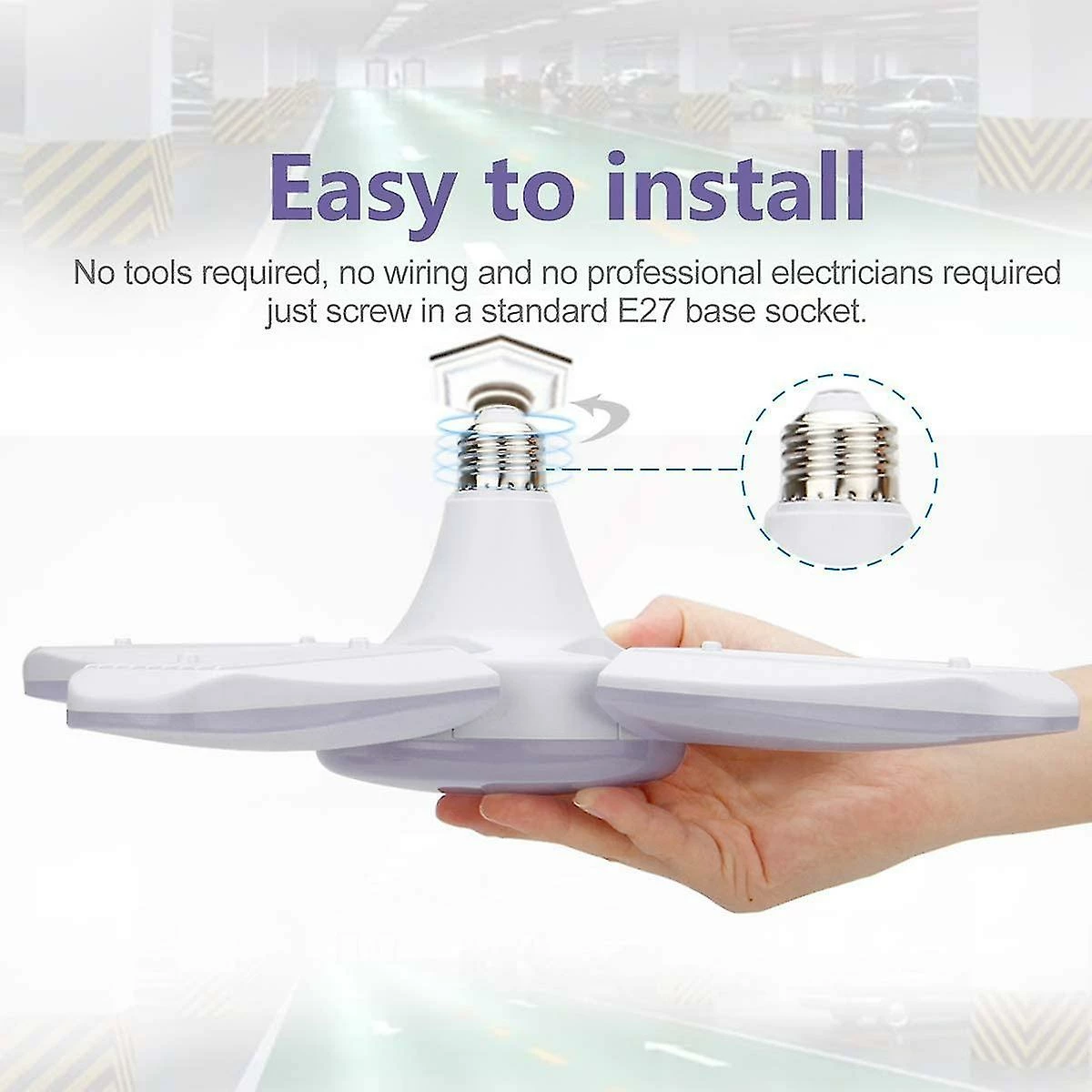 Unbranded Lumière De Garage Led, 60w E27 6500k 4800lm Lampe De Garage Déformable Avec 4 Panneaux Réglables, Plafond Led 4 Unbranded Lumière De Garage Led, 60w E27 6500k 4800lm Lampe De Garage Déformable Avec 4 Panneaux Réglables, Plafond Led – Image 4