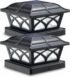 Unbranded Lumière Solaire Extérieur Solar Post Cap Lumières 2 Modes Imperméable à L’eau Lampe Led Pour Jardin Patio Clôture 4x4 5x5 6x6 Pouces En Bois Post 2 Pack