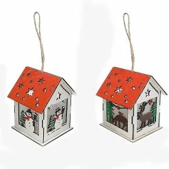 WOSAWE Arbre De Noël Maison En Bois Led Lumière, Père Noël Bonhomme De Neige Élan Illuminé Cabine Décorations Décorations De Table Ornements Lampe De Bureau, Hiver Noël Famille Décor