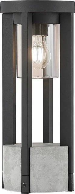 Lucande - Lampe Sur Pied - 1 Lumière - Aluminium, Plastique - H : 42 Cm - E27 - Gris Foncé (RAL 840-M), Clair -Glass Vases Boutique de vente 466x1200