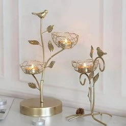 Linkrunning Bougeoir à Lampe à Thé Doré, Oiseau Rose En Forme De Fer Candélabre De Style Vintage Bougeoirs Décoratifs Support De Bougies Pour Mariage, Salle à Manger Ta -Glass Vases Boutique de vente 485451836 max