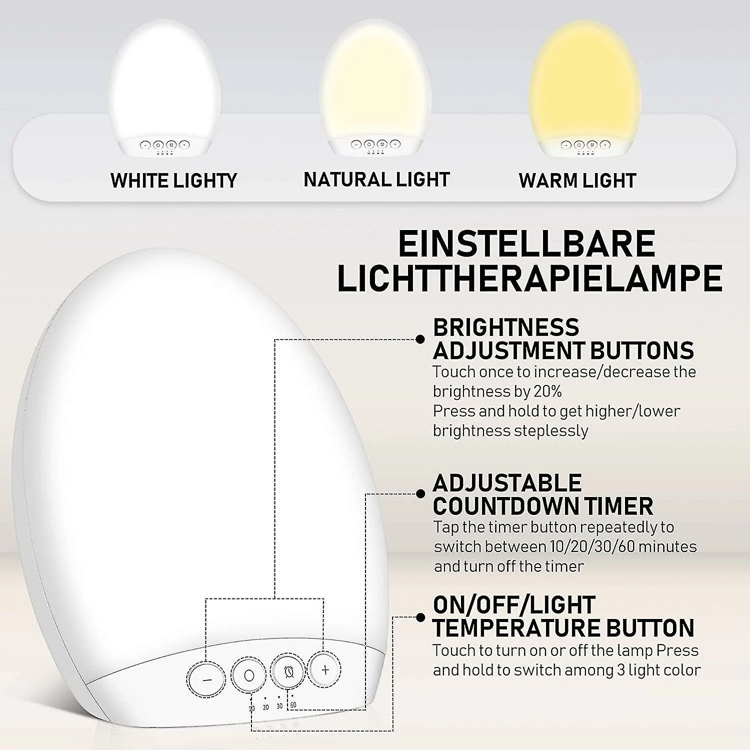Sipin Lampe De Lumière Du Jour Bureau Led Lampe De Luminothérapie Lumière Douche Contre La Dépression Avec Fonction Mémoire, Portable Uv Free Led Lampe Solaire 3 Sipin Lampe De Lumière Du Jour Bureau Led Lampe De Luminothérapie Lumière Douche Contre La Dépression Avec Fonction Mémoire, Portable Uv Free Led Lampe Solaire – Image 3