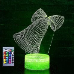 Unbranded 3d Christmas Bell Night Light Table Bureau Illusion D’Optique Lampes 16 Couleurs Changeantes Lumières Led Lampe De Table Noël Accueil Amour Anniversaire Enfants Enfants Dec