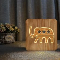 Unbranded Elephant Night Light Pour Enfants Lampe En Bois 3d Créative Lumières En Bois Lumières Décoratives Simples 3D Sculpture Sur Bois Motif Led Veilleuse Pour Bureau.