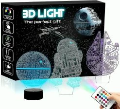 Unbranded Ensemble De 3 Veilleuses - Lampe De Nuit 3d Avec Trois Motifs Télécommande 16 Couleurs LED Dimmables, Cadeaux De Noël, Décoration De Chambre Compatible Avec