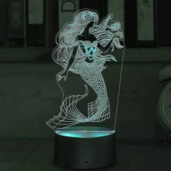 Unbranded 3d Illusion Mermaid Night Lights, Lampe De Table USB Alimenté 7 Couleurs Led Night Lamp Avec Smart Touch Idéal Pour Les Filles Sirène Anniversaire Noël Cadeau Chambre