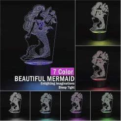 Unbranded 3d Illusion Mermaid Night Lights, Lampe De Table USB Alimenté 7 Couleurs Led Night Lamp Avec Smart Touch Idéal Pour Les Filles Sirène Anniversaire Noël Cadeau Chambre -Glass Vases Boutique de vente 490022351 max