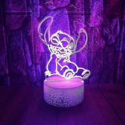 Unbranded Kawaii Cartoon Lilo Et Stitch Anime Figure 3d Led Illusion D’Optique Chambre Décor Lampe De Table Avec Télécommande 7 Couleurs Acrylique Sommeil Nuit Lumière Anniversaire