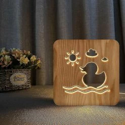 Unbranded Little Yellow Duck Night Light Pour Enfants Lampe En Bois 3D Créative Lumières En Bois Lumières Décoratives Simples 3D Bois Sculpture Motif Led Veilleuse