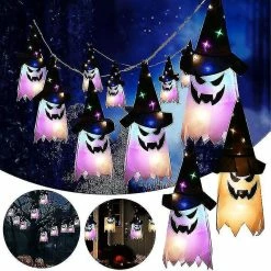 Unbranded Hanging Ghost Led Lights Set Halloween Décoration Ghost Led Lights Glowing Horror Props Ghost Witch Hat Lampe Suspendue