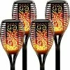 Schan Pack De 4 Torches De Jardin Torches à Flamme Solaire Lampe Solaire Imperméable à L’eau Lampe Solaire Paysage Lumières Outd