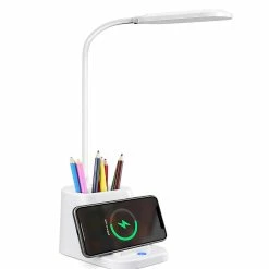 Giveuphesit Lampe De Bureau Led Avec Chargeur Sans Fil, Lampes De Bureau Pour Bureau à Domicile Avec Porte-stylo, Lampe De Table Avec 3 Modes D’éclairage, Col De Cygne 360flexible, T