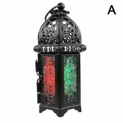 Unbranded Jinxiu Moroccan Lantern Lampe à Thé Lampe à Bougie Pendu Maison Décor Jardin. (noir) (1pcs)