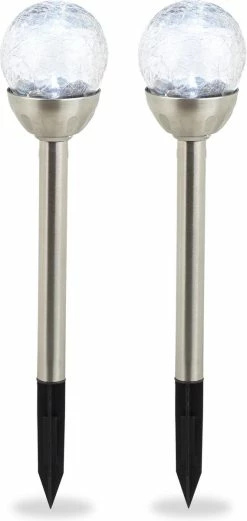 Relaxdays éclairage Solaire De Jardin énergie Solaire - LED - Lumière Blanche - 2 Pièces - Lampe Solaire