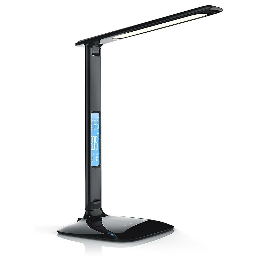 Jscxcf Lampe De Bureau LED Noire Avec Chargeur Sans Fil, Port De Charge USB, Lampe De Table Pliable Réglable Avec Horloge, Alarme, Date, Température, Dim à 5 Niveaux 2 Jscxcf Lampe De Bureau LED Noire Avec Chargeur Sans Fil, Port De Charge USB, Lampe De Table Pliable Réglable Avec Horloge, Alarme, Date, Température, Dim à 5 Niveaux – Image 2