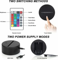 Unbranded 3d Night Light Kids, 3d Illusion Lampe 16 Couleurs Changent Avec Télécommande 8 Unbranded 3d Night Light Kids, 3d Illusion Lampe 16 Couleurs Changent Avec Télécommande -Glass Vases Boutique de vente 594754073 max