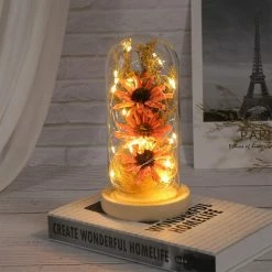 Mryenc Lampe De Fleur Enchantée, Tournesol Artificiel Dans Un Dôme En Verre, Lampe à Fleurs à Led Pour La Saint-Valentin Fête Des Mères