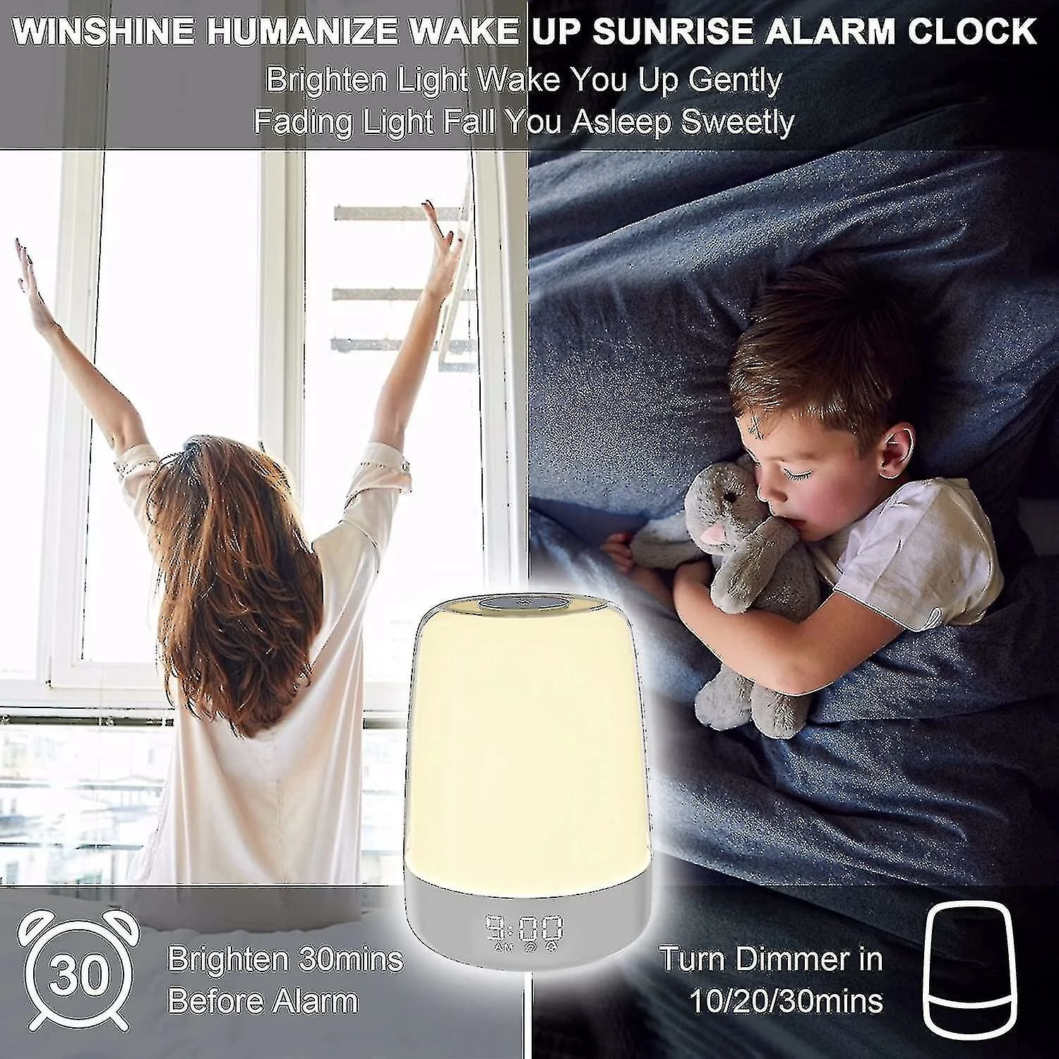 Mryenc Lumière De Nuit Tactile De Réveil Avec Réveil De Simulation De Lever Du Soleil, 3 Façons Dimmable Lampe De Chevet Blanc Chaud 2 Mryenc Lumière De Nuit Tactile De Réveil Avec Réveil De Simulation De Lever Du Soleil, 3 Façons Dimmable Lampe De Chevet Blanc Chaud – Image 2