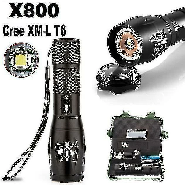 Unbranded G700 X800 Zoomable Xml T6 Led Lampe De Poche Tactique + 18650 Batterie + Chargeur + Boîtier 2 Unbranded G700 X800 Zoomable Xml T6 Led Lampe De Poche Tactique + 18650 Batterie + Chargeur + Boîtier – Image 2