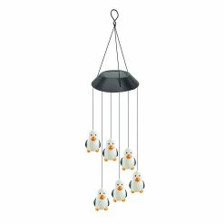 Favrison Pingouin Champignon Vent Solaire Chime Lampe Pendentifs Durables Led Cour Extérieure Jardin Décoration