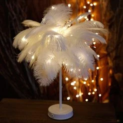 Unbranded Plume Lampe De Table, Plume Abat-jour Led Night Lamp Table Night Lights