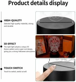 Unbranded Attoe Décoratif Effrayant Crâne 3d Illusion Lampe Led Halloween Nuit Ligh -Glass Vases Boutique de vente 621488081 max