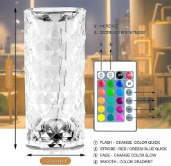 Unbranded Attoe Crystal Touch Lampe, Lampe De Chevet Rose, Lampe De Nuit De Contrôle De Capteur Avec Charge USB -Glass Vases Boutique de vente 621489174 max