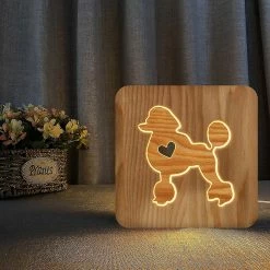 Unbranded Ampoule Veilleuse Pour Caniche Bois 3D Lampe Créative Lumière En Bois