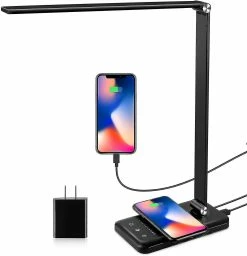Unbranded Lampe De Bureau Led Avec Chargeur Sans Fil, Port De Charge USB, Voiture Moderne