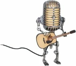 Unbranded Vintage Microphone Robot Lampe De Table Robot Lampe De Bureau Avec Une Guitare, Robot Rétro Touch Dimmer