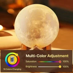Unbranded Lampe Lune, 16 Couleurs Impression 3D Led Night Light Moon Light Avec Télécommande De Support, Réglage De L’heure Dimmable, USB Rechargeable Pour Kid Lover Birth [fr -Glass Vases Boutique de vente 680620524 max