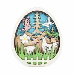 Unbranded Fleur De Poulet En Bois En Forme D’œuf De Pâques En Forme D’œuf LED Light Pour Lampe De Nuit Papillon