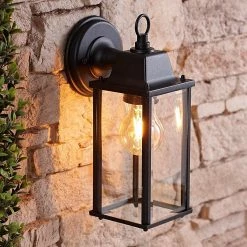 Unbranded CGC Noir Verre Biseauté Coach Lanterne Applique Murale Porche Intérieur Extérieur Jardin Décoratif Lampe Luminaire IP23 [Classe énergétique A +]
