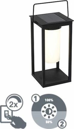 QAZQA Denlu - Lampe De Table Moderne à LED à Intensité Variable Avec Gradateur Et Solar | Energie Solaire - L 14,3 Cm - Zwart - Éclairage Extérieur