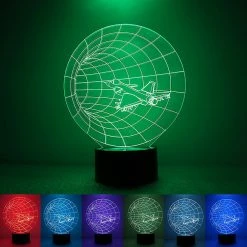 Unbranded Airplain 3d Night Light Led Illusion Lampe Time Warp Lampe De Table De Bureau De Chevet, 7 Lumières Changeantes De Couleur Avec Base Plate Et Abs En Acrylique Et Chargeur USB