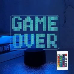 Unbranded Game Over Led 8bit Lampe Night Light 3d Illusion Lampe Pour Enfants, 16 Couleurs Changeant Avec Télécommande, Chambre D’enfants Salle De Jeu Gamer Gift Decor Comme Cadeaux