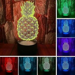 Unbranded Ananas 3d Led Illusion D’Optique Chambre Décoration Lampe De Table Avec Télécommande 7 Couleurs Changement Dimmable Acrylique VeilleUse Anniversaire Cadeau De Noël Pour