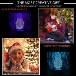 Unbranded Ananas 3d Led Illusion D’Optique Chambre Décoration Lampe De Table Avec Télécommande 7 Couleurs Changement Dimmable Acrylique VeilleUse Anniversaire Cadeau De Noël Pour -Glass Vases Boutique de vente 691418686 max