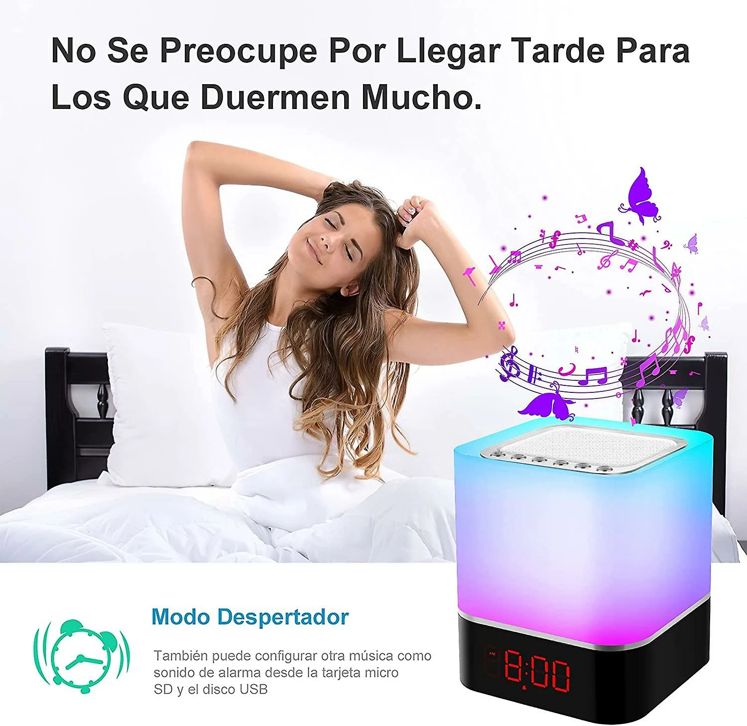 Unbranded 5 En 1 Lumière Réveil Portable Bluetooth Haut-Parleur, Bébé Blanc Bruit Lampe De Chevet, Multicolor Night Light Touch Control Digital Alarm Clock Hommes / Femmes 5 Unbranded 5 En 1 Lumière Réveil Portable Bluetooth Haut-Parleur, Bébé Blanc Bruit Lampe De Chevet, Multicolor Night Light Touch Control Digital Alarm Clock Hommes / Femmes – Image 5