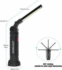 Unbranded Cob Led Lampe De Travail, Taille L, Torche Rechargeable USB Avec Base Magnétique, 360rotate Et 5 Modes D’éclairage Portable Inspection Work Light Handy Lampe De Poche, -Glass Vases Boutique de vente 700032670 max
