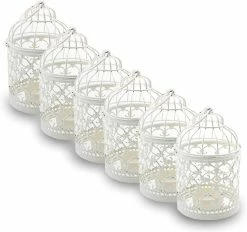 Syxlcygjf Cage à Oiseaux En Métal Lanterne Décorative Bougie Lampe à Thé Lanterne Accueil Mariage Table Décoration Fer Bougeoir Suspension Lanterne (6 X Blanc)