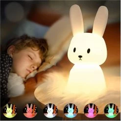 Unbranded Mignon Rabbit Night Light Pour La Chambre Des Enfants, Lampe De Nuit Portable En Silicone Pour Tout-petit, Lampe De Chambre Spongieuse, Décor De Salle Kawaii, ContrÎle Du Robinet à Changement De Couleur
