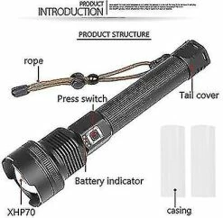 Unbranded Xhp70 USB Rechargeable LED, 90000 Lumens Lampe De Poche Puissante Haute Performance étanche 3 Modes Portatifs -Glass Vases Boutique de vente 750585232 max